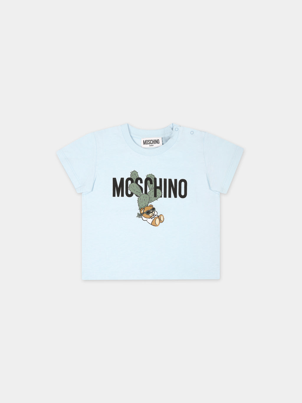 T-shirt celeste per neonato con Teddy Bear e cactus